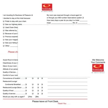 Image for Econo Lodge Comment Card Case Of 500 from HD Supply