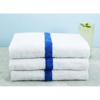 Pool Towel White With Blue Center Stripe 22x44 Inch Package Of 12
