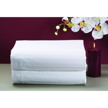 Cotton Bay® Canterfield™ Stripe T250 Fitted Sheet FullXL 54x80x15 White, Case Of 24