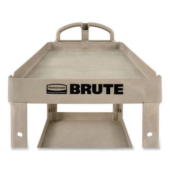 BRUTE Heavy-Duty Utility Cart With Lipped Shelves, Plastic, 2 Shelves, 500 Lb Capacity, 17.13" X 38.5" X 38.88", Beige