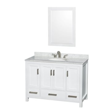 Wyndham Sheffield White Single Bathroom Vanity 48" With Oval Sink And 24" Mirror