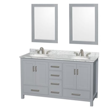Wyndham Sheffield Gray Double Bathroom Vanity 60" With Oval Sink And 24" Mirror