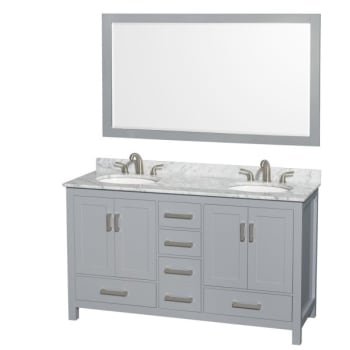 Wyndham Sheffield Gray Double Bathroom Vanity 60" With Oval Sink And 58" Mirror