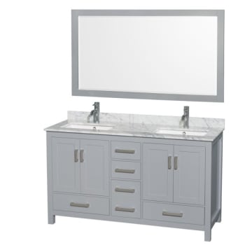 Wyndham Sheffield Gray Double Bathroom Vanity 60" With Square Sink & 58" Mirror