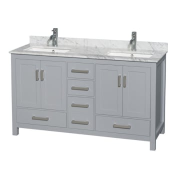 Wyndham Sheffield Gray Double Bathroom Vanity 60" With Countertop & Square Sink