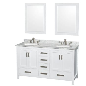 Wyndham Sheffield White Double Bathroom Vanity 60" With Oval Sink And 24" Mirror