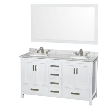 Wyndham Sheffield White Double Bathroom Vanity 60" With Oval Sink And 58" Mirror