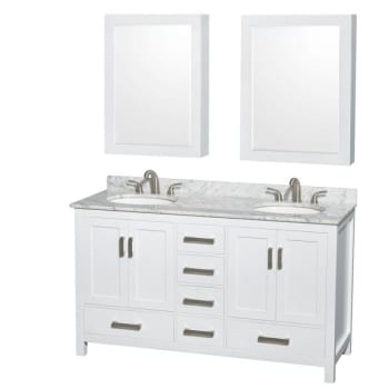 Wyndham Sheffield White Double Bathroom Vanity 60" With Countertop & Cabinet (Mirror Included)