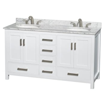 Wyndham Sheffield White Double Bathroom Vanity 60" With Countertop & Oval Sink
