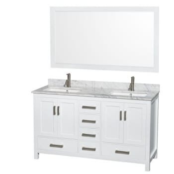 Wyndham Sheffield White Double Bathroom Vanity 60" With Square Sink & 58" Mirror