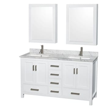 Wyndham Sheffield White Double Bathroom Vanity 60" With Medicine Cabinet (Mirror Included)