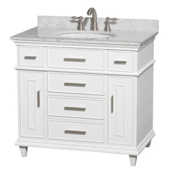 Wyndham Berkeley White Single Bathroom Vanity 36" With Marble Top & Oval Sink