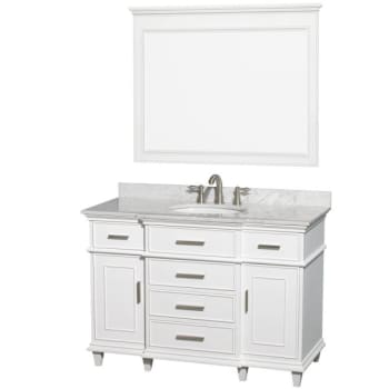 Wyndham Berkeley White Single Bathroom Vanity 48" With Oval Sink And 44" Mirror