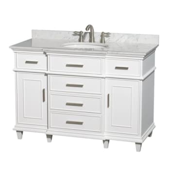 Wyndham Berkeley White Single Bathroom Vanity 48" With Marble Top & Oval Sink
