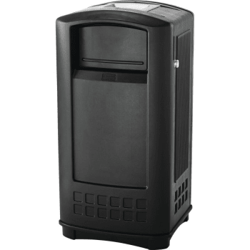 Rubbermaid 35 Gal Black Square Junior Can W/ Side Door & Ashtray Top