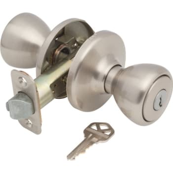 Image for Kwikset® Tylo® Door Knob, Flat Ball, Entry, Grade 3, Metal, Satin Nickel from HD Supply