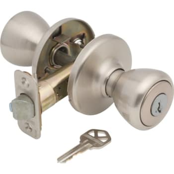 Kwikset® Tylo® Door Knob With Smartkey Security™, Flat Ball, Entry, Grade 3, Metal, Satin Nickel