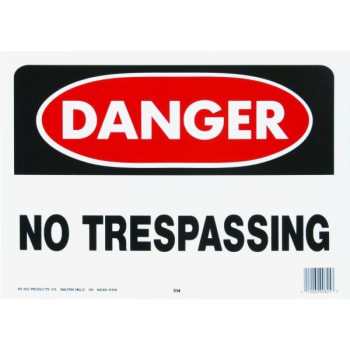 HY-KO "DANGER NO TRESPASSING" Sign, Polyethylene, 14 x 10"