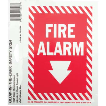 Image for HY-KO "Fire Alarm" Safety Sign, Photoluminescent Vinyl, 5 x 7" from HD Supply
