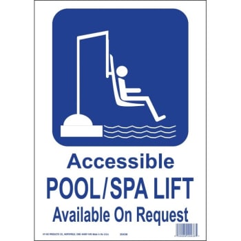 Image for Hy-Ko "accessible Pool/spa Lift Available On Request" Sign, Plastic, 10 X 14" from HD Supply