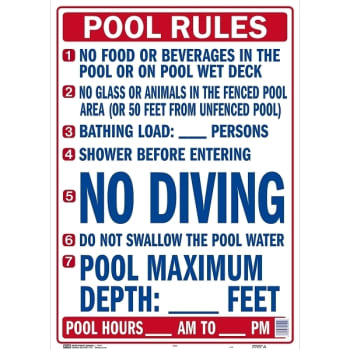 Image for HY-KO "POOL RULES" Sign, State Of Florida Regulations, Plastic, 20 x 28" from HD Supply
