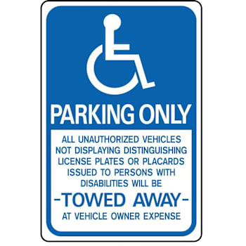 Hy-Ko "Handicapped Parking Only" Sign, 18 X 12" Aluminum