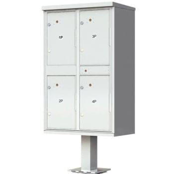 Florence Mfg Valiant™ Outdoor Parcel Locker with 4 Parcel Lockers and Pedestal, Satin