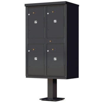Florence Mfg Valiant™ Outdoor Parcel Locker with 4 Parcel Lockers and Pedestal, Black