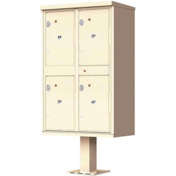 Florence Mfg Valiant™ Outdoor Parcel Locker W/ 4 Parcel Lockers And Pedestal (Sandstone Pebble)