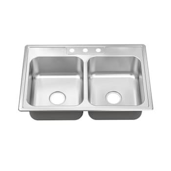 Seasons® 33w X 22l X 6d Double Bowl Topmount 3-Hole 22g Stainless Steel Sink