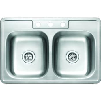 Seasons® 33w X 22l X 6d Double Bowl Topmount 3-Hole 22g Stainless Steel Sink