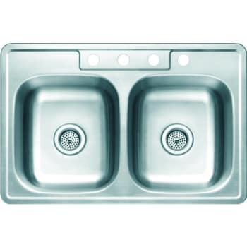 Seasons® 33w X 22l X 6d Double Bowl Topmount 4-Hole 22g Stainless Steel Sink