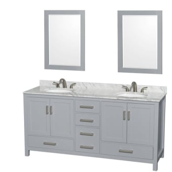 Wyndham Collection Sheffield 72 in. Double Bathroom Vanity w/ 24 in. Mirrors (Gray)