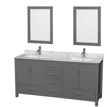 Wyndham Collection Sheffield 72 in. Double Bathroom Vanity w/ 24 in. Mirrors (Dark Gray)