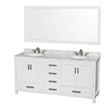 Wyndham Collection Sheffield 72 in. Double Bathroom Vanity w/ 70 in. Mirror (White)