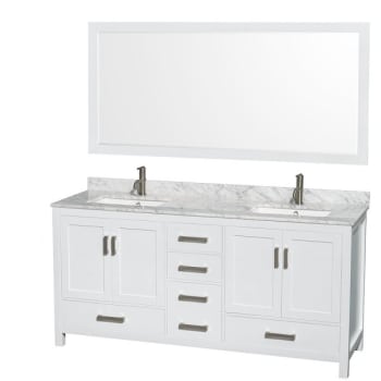 Wyndham Collection Sheffield 72 in. Double Bathroom Vanity w/ Top and Mirror (White)