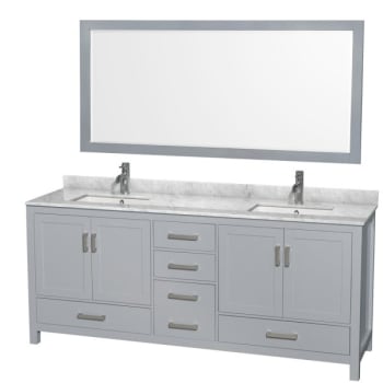 Wyndham Sheffield Gray Double Bath Vanity  With Top, Square Sink, 70 Inch Mirror