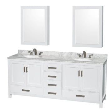Wyndham Sheffield White Double Bath Vanity w/ Oval Sink and Medicine Cabinets (Mirrors Included)