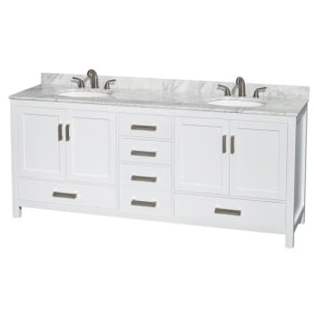 Wyndham Sheffield White Double Bath Vanity 80 Inch With Top, Oval Sink
