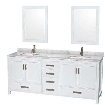 Image for Wyndham Sheffield White Double Bath Vanity, With Top, Square Sink And Mirror from HD Supply