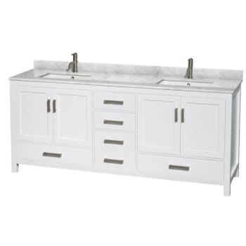 Wyndham Sheffield White Double Bath Vanity 80 Inch With Top, Square Sink