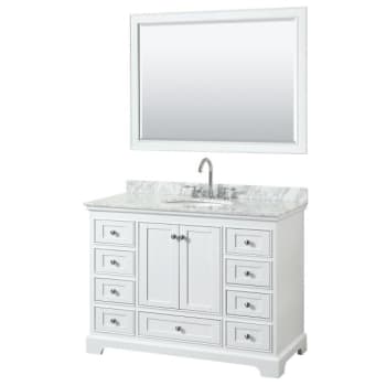 Wyndham Deborah White Single Bath Vanity With Top, Oval Sink And 46 Inch Mirror