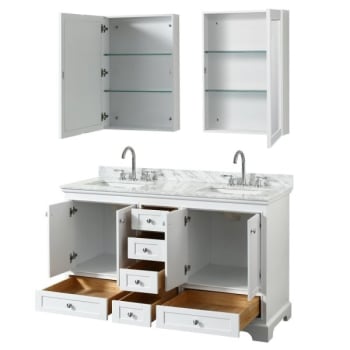 Image for Wyndham Deborah White Double Bath Vanity 60 Inch With Top And Medicine Cabinets (Mirror Included) from HD Supply