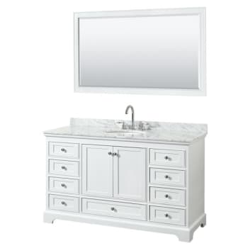 Wyndham Deborah White Single Bath Vanity With Top, Oval Sink And 58 Inch Mirror