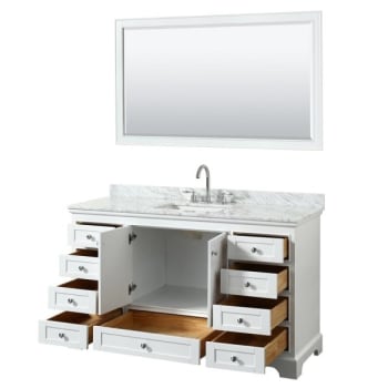 Wyndham Deborah White Single Bath Vanity With Top, Square Sink, 58 Inch Mirror