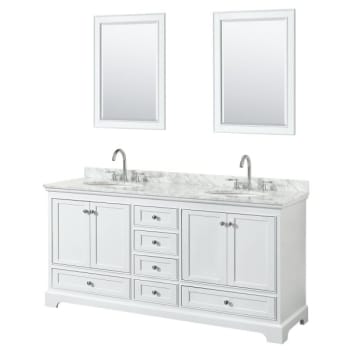 Wyndham Deborah White Double Bath Vanity 72 Inch With Top,Oval Sink And  Mirror