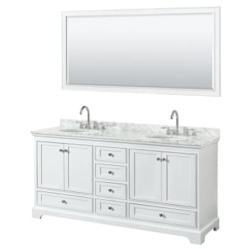 Wyndham Deborah White Double Bath Vanity, With Top,Oval Sink And 70 Inch Mirror