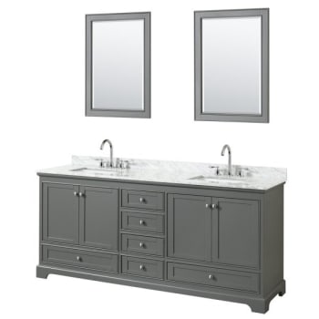 Wyndham Deborah Dark Gray Double Bath Vanity 80 Inch With Top, 24 Inch Mirror