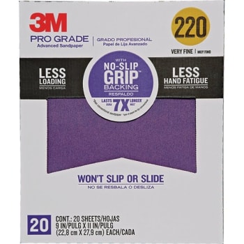 Image for 3M 27220TRI-20 9" x 11" 220 Grit Pro Grade No Slip Grip Sandpaper, Package Of 20 from HD Supply