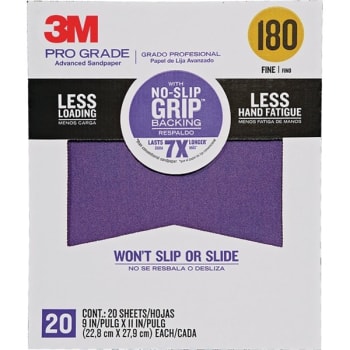 Image for 3M 27180TRI-20 9" x 11" 180 Grit Pro Grade No Slip Grip Sandpaper, Package Of 20 from HD Supply